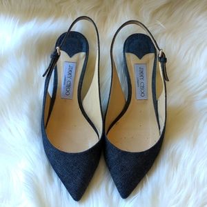 Jimmy Choose Gemma slingback style in indigo denim.